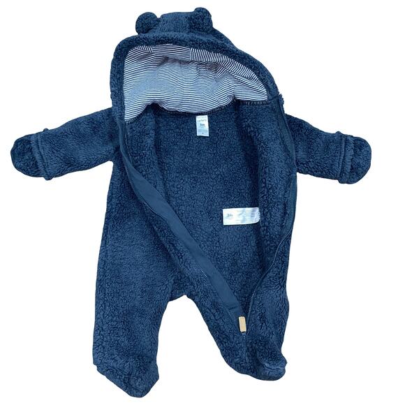 Carter's Navy Blue Teddy Bear Hooded Winter Bodysuit 0-3M - Picture 3 of 7